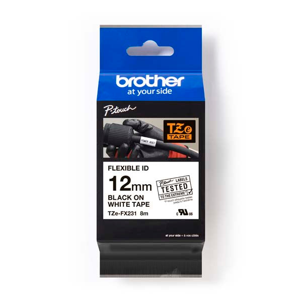 Brother TZ-FX231 - 12mm Black on White Flexi Tape - Labelzone