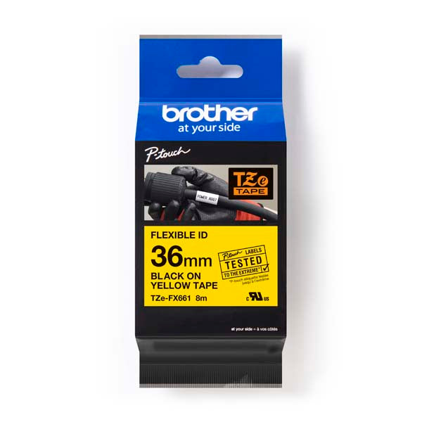 Brother TZ-FX661 - 36mm Black on Yellow Flexi Tape - Labelzone