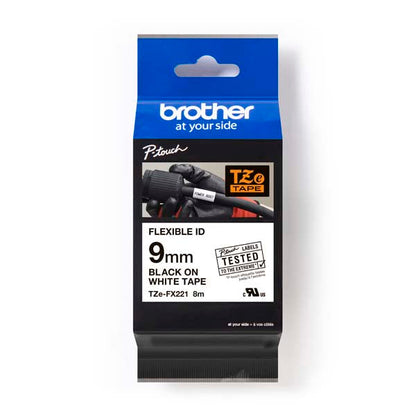 Brother TZ-FX221 - 9mm Black on White Flexi Tape - Labelzone