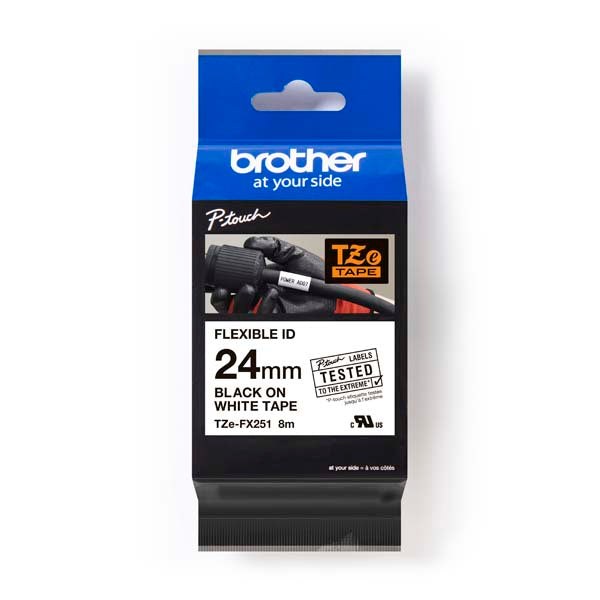 Brother TZ-FX251 - 24mm Black on White Flexi Tape - Labelzone