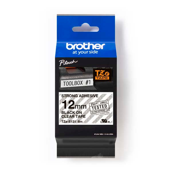 Brother TZ-S131 - 12mm Black on Clear Extra Strong Adhesive Tape - Labelzone
