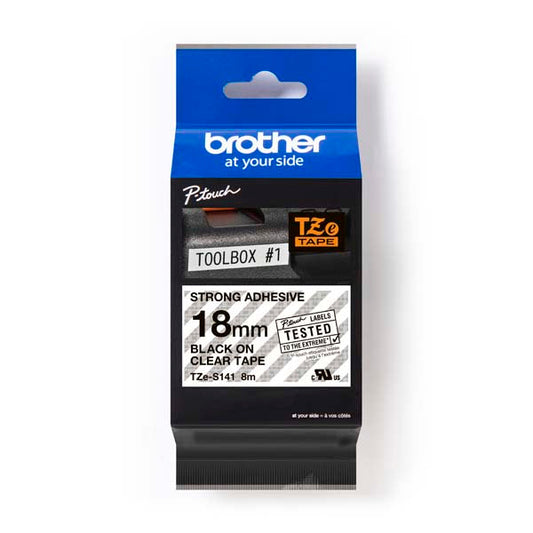 Brother TZ-S141 - 18mm Black on Clear Extra Strong Adhesive Tape - Labelzone
