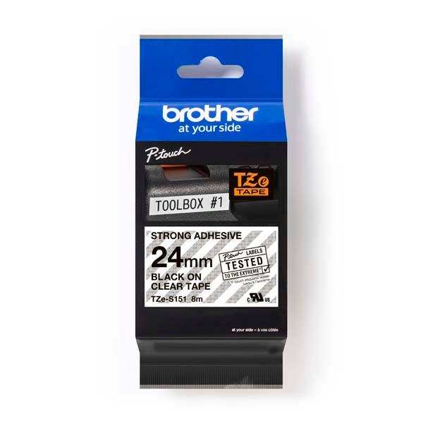 Brother TZ-S151 - 24mm Black on Clear Extra Strong Adhesive Tape - Labelzone