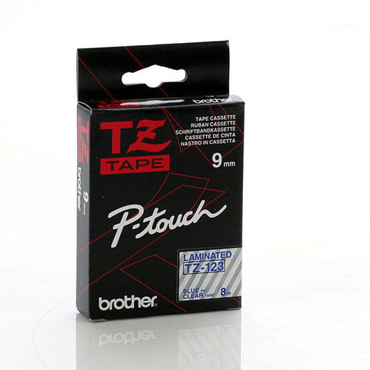 Brother TZ-123 - 9mm Blue on Clear Laminated Tape - Labelzone