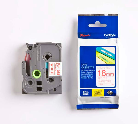 Brother TZ-242 - 18mm Red on White Laminated Tape - Labelzone