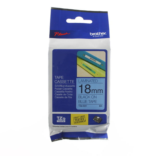 Brother TZ-541 - 18mm Black on Blue Laminated Tape - Labelzone