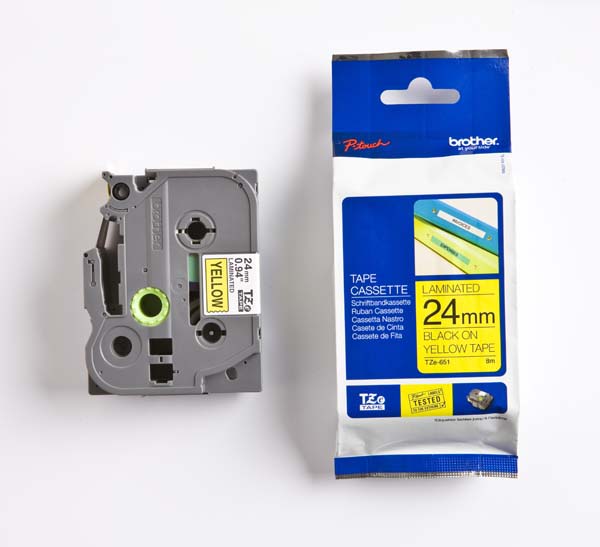 Brother TZ-651 - 24mm Black on Yellow Laminated Tape - Labelzone