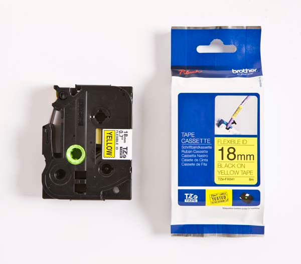 Brother TZ-FX641 - 18mm Black on Yellow Flexi Tape - Labelzone